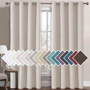 Linen Blackout Curtain 84 Inches Long for Bedroom/Living Room Thermal Insulated - Picture 1 of 13
