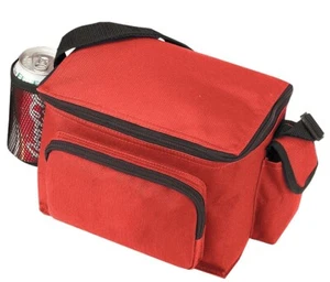 Insulated Red 6 Can Cooler Lunch Bag w/ Bottle Holder for Work School Beach Park - Picture 1 of 1