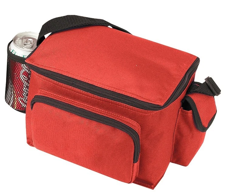 Изолированный красный 6 может охладитель ланч сумка с бутылкой держатель для работы школы пляж парка - Изображение 1 из 1