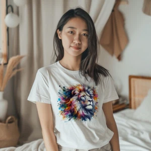 Colorful Lion Art T-Shirt, Animal Lover Gift, Graphic Tee Vibrant Wildlife Shirt - Picture 1 of 14