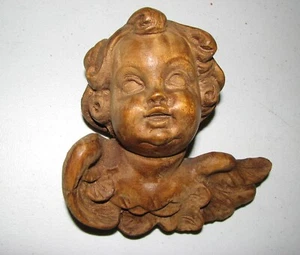 ALPINE Angel Sculpture Carved Wood Vintage PUTTO Figurine wall hanging 5" - Picture 1 of 3