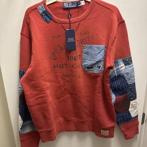 NWT POLO Ralph Lauren Country Red Patchwork Fleece Sweatshirt Orig. $268 Size S - Picture 1 of 11