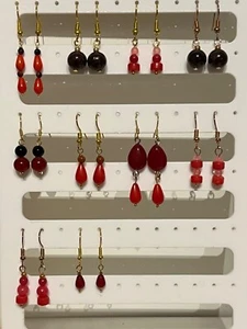 Red Semi Precious Stone Dangle Earrings on Yellow or Rose Gold Plated Wires - Picture 1 of 24