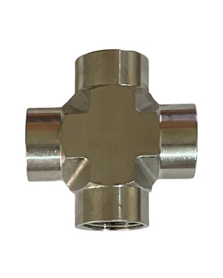 1/4" NPT Forged Stainless Steel 304 Cross Fitting 4 Way 4x FNPT - Image 1 of 2