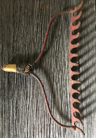 Vintage Iron Rustic Metal Garden Rake Head 14" Tines Primitive Red Cover