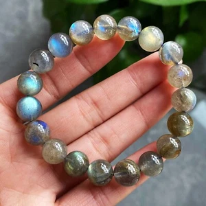 10mm Natural Labradorite Rainbow Blue Yellow Light Beads Bracelet C1408 - Bild 1 von 10