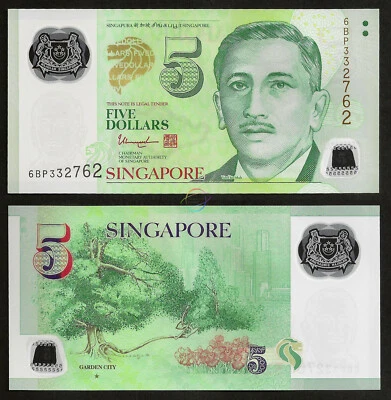 SINGAPORE 5 Dollars w/1 Star 2020 P-NEW Polymer UNC Uncirculated - Image 1 of 3