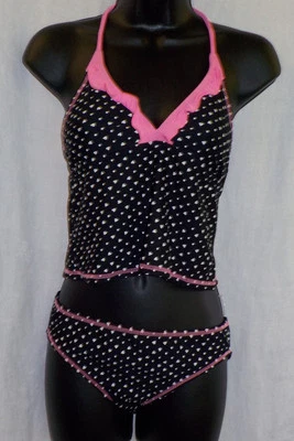 Maiô Malibu Dream Girl 2 peças tamanho 16 novo com etiquetas preto multi poliéster babado blen - Imagem 1 de 4