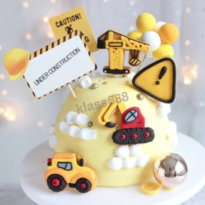 Cute Excavator Truck Soft Polymer Clay Cake Topper Boys Birthday Party Decor - Picture 1 of 17
