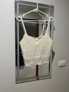 H&M Women's Crochet Look Cream Crop Top - Size M, New with Tags - Picture 1 of 4