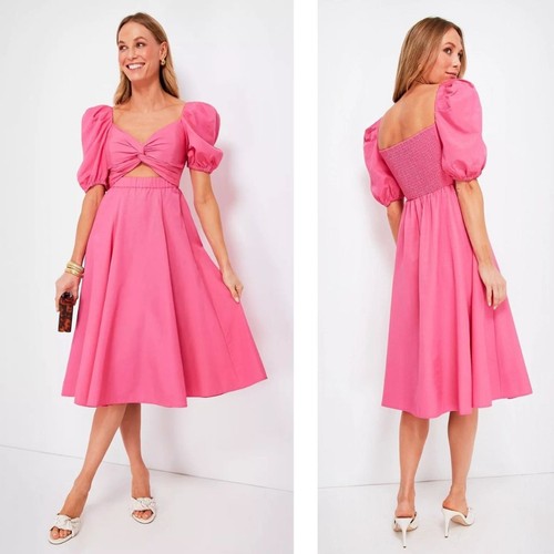 Abito Kate Spade Twist corpetto manica a sbuffo 2 rosa nuovo con etichetta