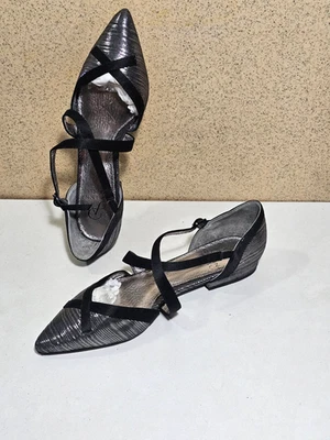 Zapatos sandalia PAPELL para mujer talla 5,5, 6 PLATA NEGRA con suela de cuero tacón Foto 1 de 4