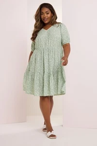 Yours Curve Women's Plus Size Floral Print Tiered Mini Dress - Picture 1 of 14
