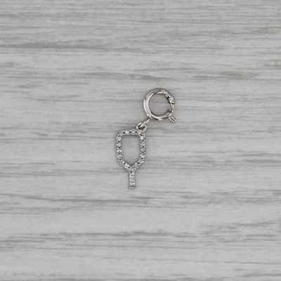 New Small Diamond Pickleball Ping Pong Paddle Charm 14k White Gold Pendant - Image 1 of 4