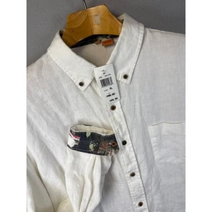 Taylor Vintage 100% Linen Button Down Shirt Mens XL Floral Trim Long Slv Coastal - Picture 1 of 12