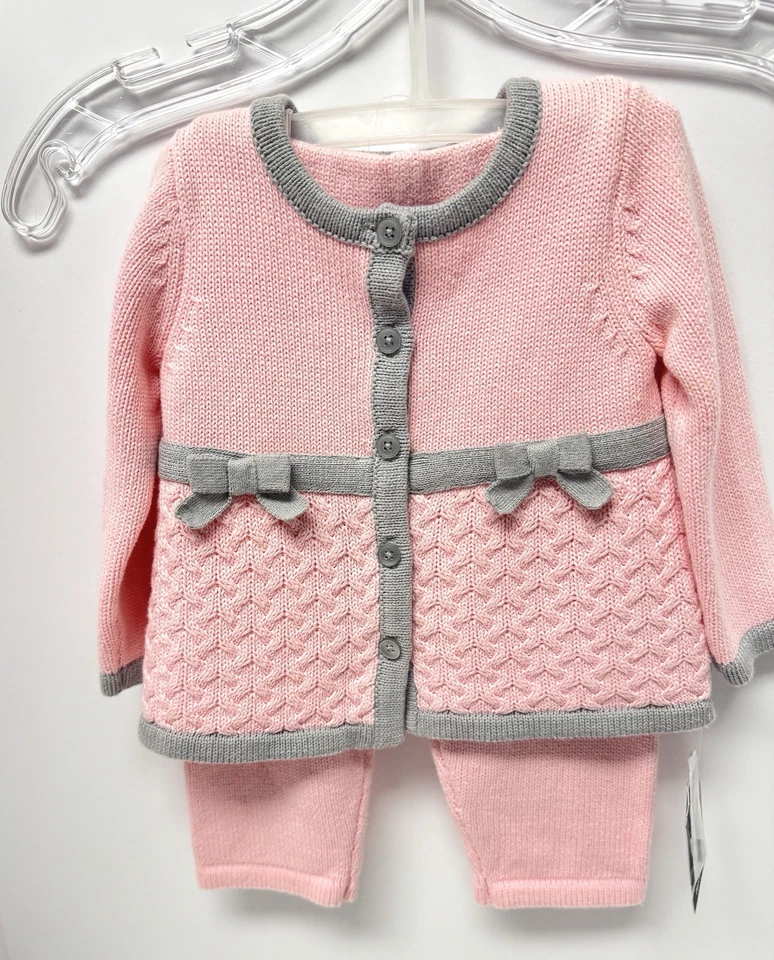 Piper & Posie Bebé Talla 6-9 Meses Rosa Gris Dos Piezas Tejido Suéter Pantalón Conjunto Nuevo con Etiquetas Foto 1 de 4