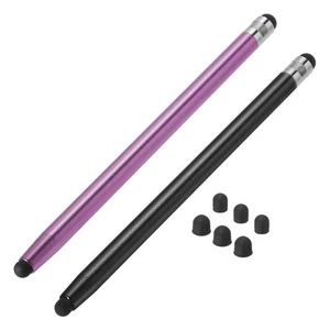 2pcs Stylus Pens for Touch Screens with 6 Extra Tips Black Purple - Afbeelding 1 van 7