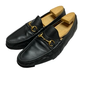Gucci Loafers Leather Shoes Gold Horsebit Men's 12 black 1953 Leather - Picture 1 of 12