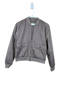 ABERCROMBIE & FITCH KIDS Taupe Satin Bomber Jacket Fleece Lined Size 13/14 - Picture 1 of 5