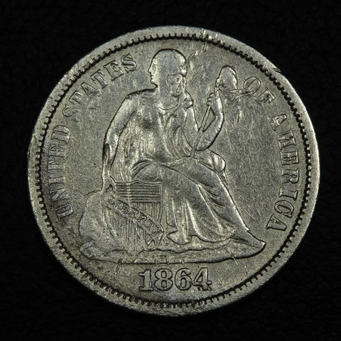 1864 S Seated Liberty Silver Dime - Cleaned Cover