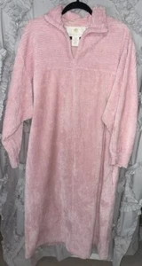 STAN HERMAN hellrosa Chenille Morgenmantel Maxi 3/4 Reißverschluss Langarm Größe Medium - Bild 1 von 9