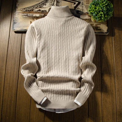 Roll Turtle Neck Jumper Pullover Slim Top Winter Mens Warm Knitted Sweater Polo - Image 1 of 4
