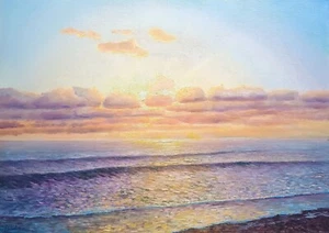 Original oil on canvas seascape painting with sunset scene 70x50cm Evening Tide - Picture 1 of 2