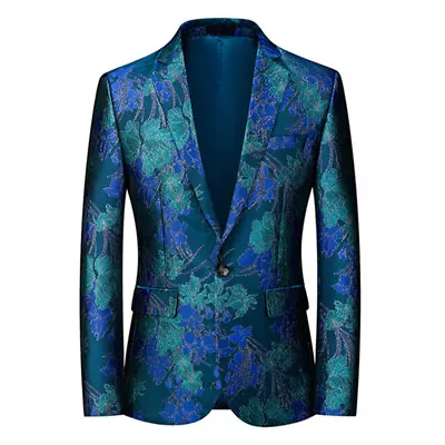 Fashion Men Floral Jacquard Suit BlazerJacket Coat Party Stage Costume Wedding - Image 1 of 4