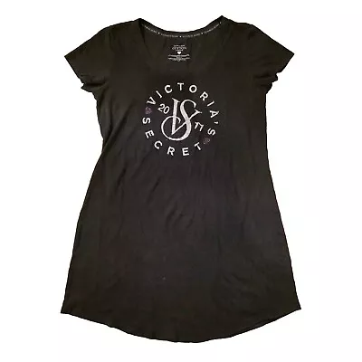 VTG Victoria's Secret Shirt Dress Womens Small Cotton Lingerie Black Cap Sleeve  - Image 1 of 4
