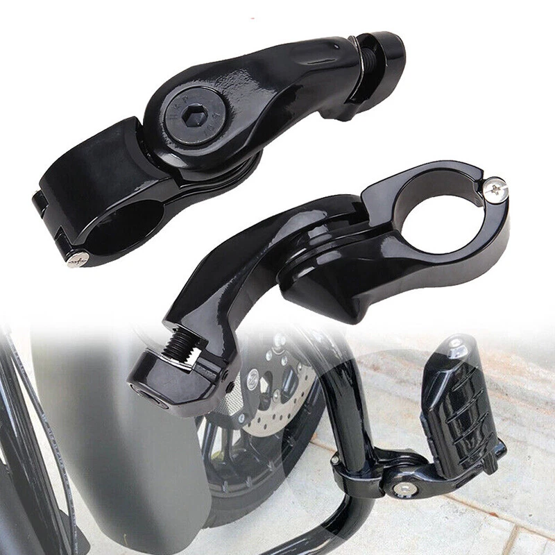 Black 1-1/4" Short Angled Adjustable Highway Foot Pegs Peg Mount Fit For Harley - Imagem 1 de 4