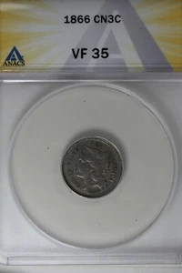 \1866 .03 ANACS VF 35 Three Cent Nickel, Liberty Three Cent Piece - Picture 1 of 2