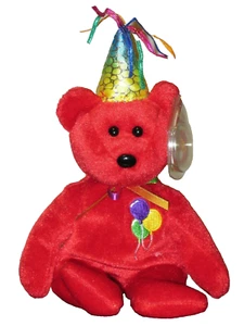 Ty Beanie Baby - FELIZ CUMPLEAÑOS el Oso (2007 Versión Roja con Sombrero)(9 pulgadas) MWMTs - Imagen 1 de 10
