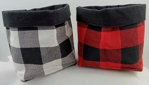 Buffalo Plaid Pot Planter Bags Black & White Red & Black Heavy Cotton 5x5 in - Picture 1 of 6