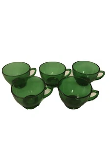 Vintage Anchor Hocking Forest Green Punch Tea Coffee Cups Set of Five (5) - Picture 1 of 3