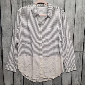 Equipment Femme Shirt Womens Medium White Blue Striped Long Sleeve Silk Button U - Picture 1 of 9