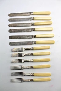 Antique Art Deco Atkins Bros HA EA FA Silverplate Fish Cutlery Fork Knife Set - Picture 1 of 7