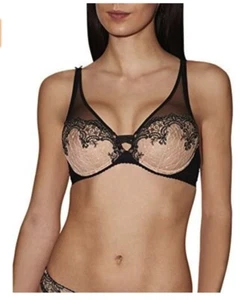 Aubade Passion Nocturne Triangle Plunge Bra NWT Black/Nude size 32C - Picture 1 of 2
