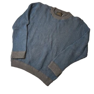 Vintage 60s 70s Eddie Bauer Wool Ribbed Knit Fisherman Sweater Sz M - Blue Grey - Picture 1 of 8