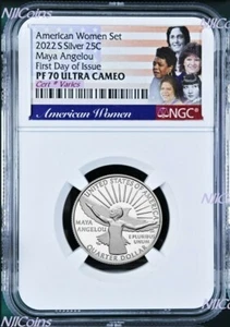 Moneda de cuarto de plata 2022 S NGC para mujeres estadounidenses Maya Angelou edición del primer día PF70 - Imagen 1 de 2