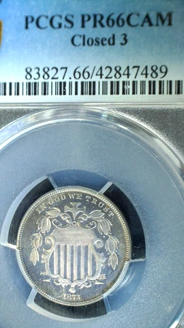 PCGS 1873 SHIELD NICKEL CLOSES 3 PR66CAM Cover
