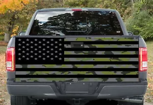 American Flag Camouflage Green Tailgate Wrap Vinyl Graphic Decal Sticker Truck - Picture 1 of 2