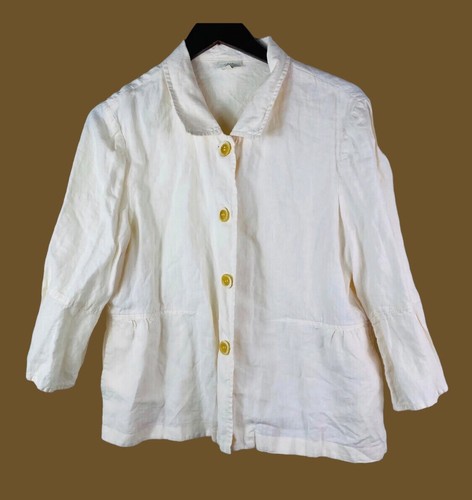 OFF WHITE J. Jill Large 12 14 Sottile Giacca Cappotto Tunica 100% Lino Avorio Crema v