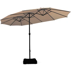 15Ft Double Side Market Umbrella Outdoor Patio Garden w/ Crank Stand Sand Bag - Picture 1 of 24