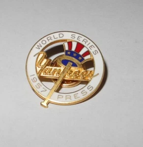 1957 Baseball New York Yankees World Series Media Press Pin Charm Button Pinback - Picture 1 of 2