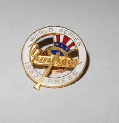 1957 Baseball New York Yankees World Series Media Press Pin Charm Button Pinback - Image 1 of 2