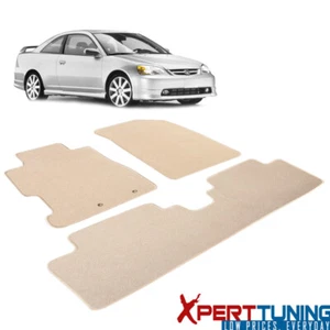 Fits 01-05 Honda Civic Floor Mats Front & Rear Beige 3PC Nylon - Picture 1 of 6