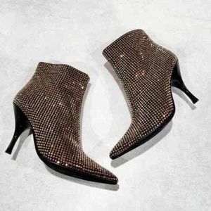 Jeffrey Campbell glammed Strass halbhohe spitz zulaufende Stiefel neu 71/2 - Bild 1 von 10