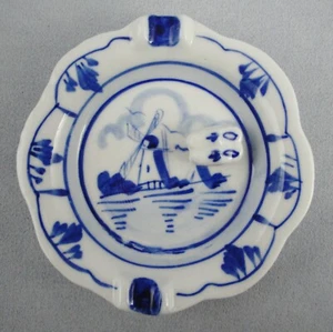 "Molino de viento holandés Delft azul blanco cenicero zapatos zuecos baratija plato pintado a mano 4" - Imagen 1 de 9