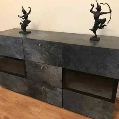 Dark Grey Marble Living Room Furniture Set Sideboard Cabinet TV Stand Cabinet UK - Image 1 of 4