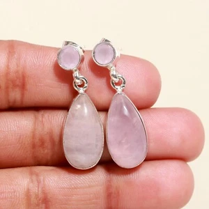Rose Quartz Gemstone 925 Sterling Silver Drop Dangle Earring Gift For Mother - Picture 1 of 4